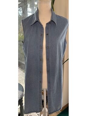 Versailles New York Sleeveless Denim Midi Shirt Dress Duster Vest L
